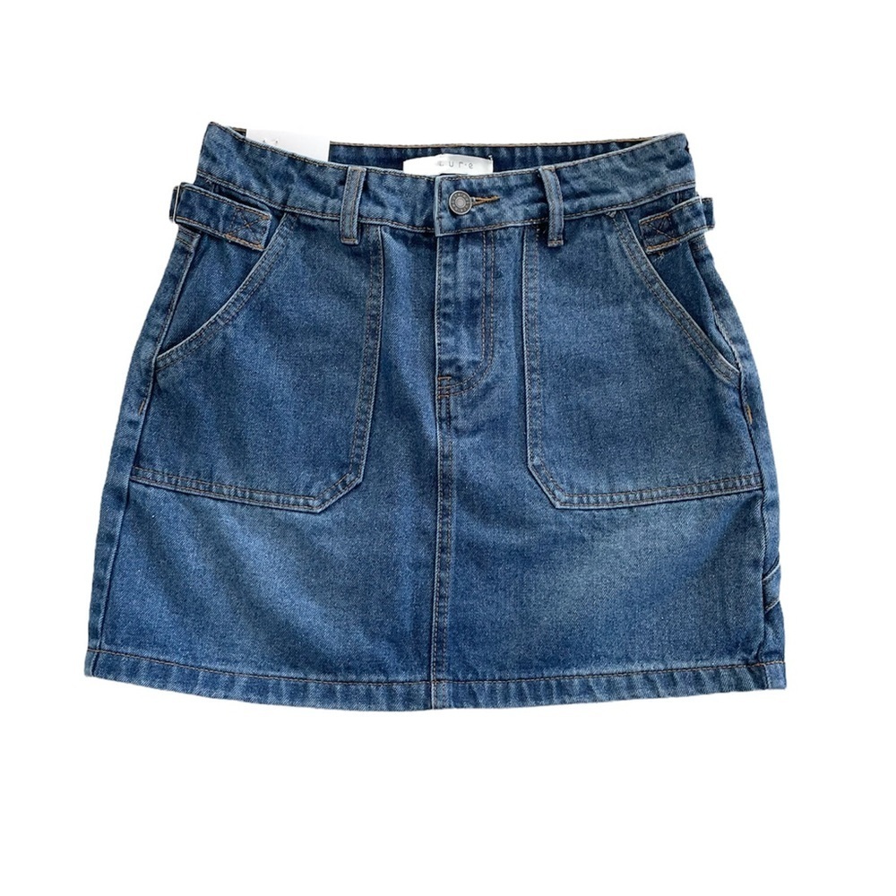Nature Los Angeles 100% Cotton High-Rise Dark Denim Jean Skirt Women’s Small - Picture 2 of 15